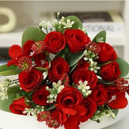 Rose artificial bouquet fake rose DIY wedding bouquet Centre piece Mother's Day Christmas party table hotel decoration 231127