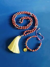 Pendant Necklaces Yoga Jewelry 108 Japamala Mala Beads Knotted Tassel Long Necklace For Women Girls