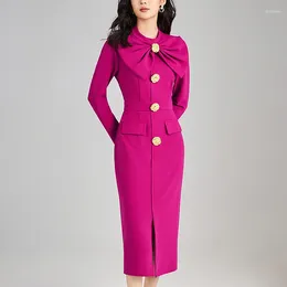 Casual Dresses Elegant Party For Women 2023 Autumn Winter Bow Long Sleeve Women's Clothing Solid Slim Office Lady Fashion Dress