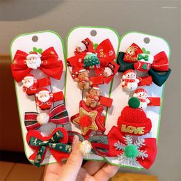 Hair Accessories 5Pcs/Set Red Bow Christmas Clips For Girls Cute Bear Snowman Flower Pin Barrettes Kids Xmas