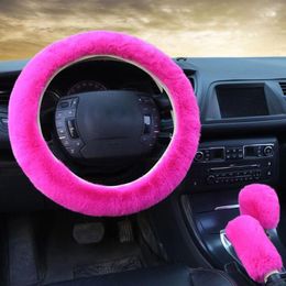 Steering Wheel Covers 3Pcs/Set Car Cover Gearshift Handbrake Protector Decoration Winter Warm Soft Thick Plush Collar