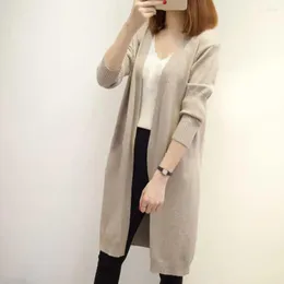 Women's Knits Casual Cardigan Chic Knitted Cardigans Mid-long Open Front Elegant Solid Colors For Spring Autumn Streetwear Ladies