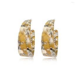 Hoop Earrings Bohemia Mustard Marble Wide Acrylic For Women Girl Elegant Gorgeous Casual Chunky Office Lady Jewellery Accessory