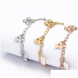 Charm Bracelets Luxury Girl Women 19.5Cm Flower V 316L Titanium Steel Love Designer Sier Rose Gold Original Logo Engrave Bracelet Fa Dhjsx