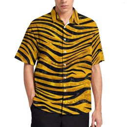 Men's Casual Shirts Tiger Fur Print Gold Clusters Beach Shirt Hawaii Cool Blouses Men Graphic Plus Size 4XL