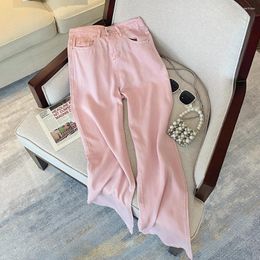 Women's Jeans Minimalist Pink Straight Thin Street Style Casual Pants Temperament Female High Waisted Wide Leg Denim Trousers