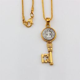 Benedict Medal Cross Key Alloy Charms Pendant Necklaces travel protection Pendants Necklaces Antique Silver and Gold 20pcs lots A-2363