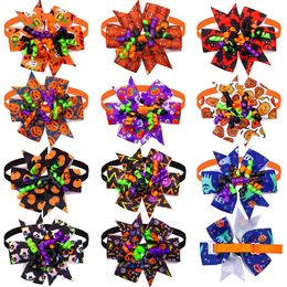 Accessories 50/100pcs Skull Pumpkin Ghost Dog Bows Halloween Dog Bowties Small Dog Cat Grooming Products For Dogs Supplies Dog Accessories
