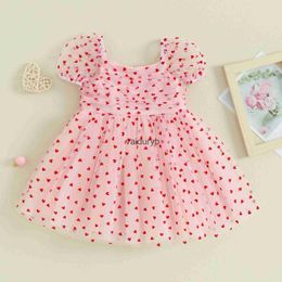 Girl's Dresses Citgeett Summer Valentines Day Kids Baby Girls Dress Short Puff Sleeve Heart Print Tulle Cute Princess Pik Clothesvaiduryb