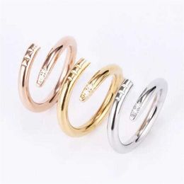 High Quality Rings Womens Jewelry Titanium Steel Single Nail Ring Fashion Street Hip Hop Casual Couple Classic Lady Tricolor Coupl267p