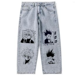 Men's Jeans Cartoon Printed Anime BF Harajuku Fashion Y2K Brand Street Wear Casual Graffiti Loose Blue