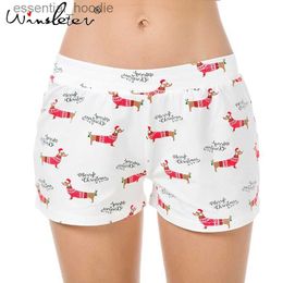 Women's Sleep Lounge New Pyjama Shorts Sleep Bot Cotton Christmas Dachshund With Santa Hat Letters Cute Elastic Waist Loose S-XXL pyjama B7N001 L231129