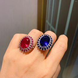 Cluster Rings Spring Qiaoer 12 16mm Lab Ruby Sapphire White Gold Colour For Women Dazzling Elegant Wedding Engagement Banquet Jewellery