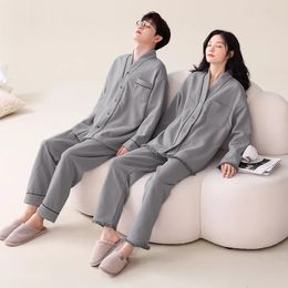 Womens Sleepwear Autumn and winter womens pajamas cotton long sleeved casual couple full set of Pullover Loungewear 2piece clothing 231129