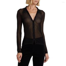 Women's T Shirts Nordic Minimalist Nili Semi-visible Sexy Cut-out Long Sleeve Knitted Silk Blend Gold Thread Polo Neck Temperament Blouse