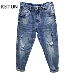 Men s Jeans Ripped Men Light Blue Stretch s Pants Distressed Casual Harem Vintage Hip Hop Ankle Length Trousers Brand 231129