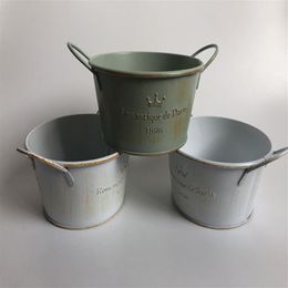 10Pcs lot D12XH6 Vintage Nostalgia Tin Planter Galvanised Buckets Wedding Succulents Pot Romancique de Paris Since 1898 T200529167h