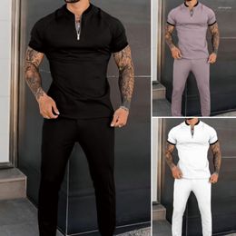 Men's Tracksuits Autumn Men's Sets Casual Simple T-Shirt Sports Outfit Zipper Top Trousers Fashion Short-Sleeved Fitness Jogger