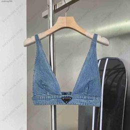 Women's Tanks suspender vest motorcycle bra versatile backing elastic band adjustable sexy underwear fashion with denim nylon lady tops Size04