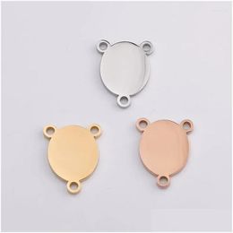 Charms 5Pcs/Lot Stainless Steel Mirror Polished Geometrical Oval Pendants Connector With Three Holes For Diy Jewellery Making Drop Del Dhyzl