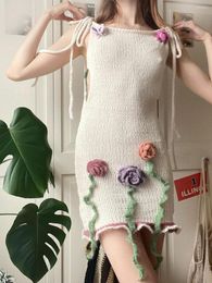 Casual Dresses Women's Summer Mini Dress Sleeveless Tie Shoulder Strap 3D Crochet Flower Knit