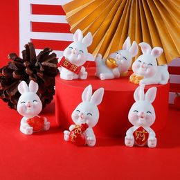 Decorative Objects Figurines Mini Chinese Year The Rabbit Zodiac Resin Small Bunny Kawaii Desktop Ornament Creative Cake Decoration Micro Landscape 230428