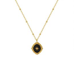 Pendant Necklaces Stainless Steel Jewellery Black Enamel Star Oval Shaped Necklace For Women Dainty Clavicle Vintage Collier Femme