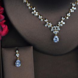 Necklace Earrings Set Fashion Sparking Flower Full Cubic Zirconia For Women Earring Dress Accessories N-326