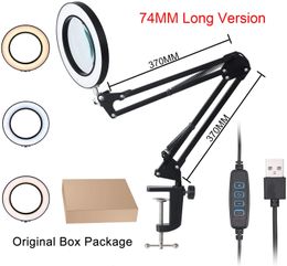 Magnifying Glasses foldable Magnifying Glass with LED Light Third Hand Soldering Tool Desk Clamp USB Magnifier Welding/Reading Table Lamp 231128