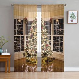 Curtain Christmas Tree Lights Theme Tulle Curtains For Living Room Sheer Bedroom Voile Decorative Window Treatments