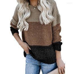 Women's Sweaters Product Fashion Striped Color-block Pullover Sweater Thick Knit Loose Ladies Round Neck