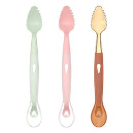 Cups Dishes Utensils Double Sided Baby Food Feeding Spoon Scraping Mud Silicone Soft Spoon Infant Tableware Utensil With Box Children Toddler Cutlery P230314