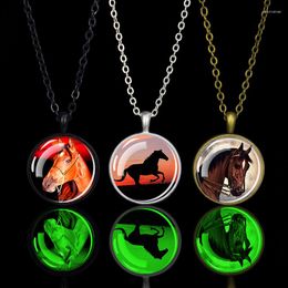 Chains Esspoc Anime Horse Necklace Punk Black Bronze Luminous Animal Cabochon Glass Necklaces For Women Christmas Gift WholesaleChains