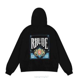 T48l Men and Women New Rhude Hooded Designer Fashion Popular Letters Printing Pullover Winter Black White Sweatshirts
