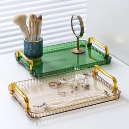 Organisation Plastic Tray Clear Serving Tray with Handles Decorative Tray Storage Organiser Home Decor Perfume Candle Holder Coffee Table