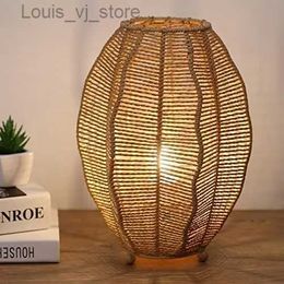 Table Lamps Table Lamps for Bedroom Small Natural Woven Bedside Lamp Paper String Nightstand Lamp Boho Couch Side Basket Lantern Good for L YQ231129