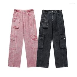 Men's Jeans Retro Men Hip Hop Baggy Loose Cargo Pants Pink Black Male Long Trousers Y2k Clothing 2024 Year