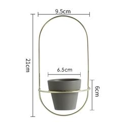 2 Pieces Pottery Planters Modern Hanging Pots with Metal Stands Small Flower Vase Home Wall Decoration Y200709251M