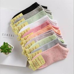 Women Socks 10 Pairs Spring Summer Ship Invisible Kawaii Student Girls Pure Colour Candy Cotton Lovely Breathable Short