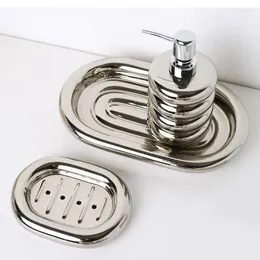 Liquid Soap Dispenser Silver Ceramic Bathroom Accessories Drain Holder Emulsion Bottle Mouthwash Cup Storage Tray Shampoo