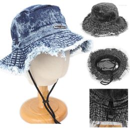 False Eyelashes Fashion Washed Denim Tassel Bucket Cap Summer Fisherman Hat For Women