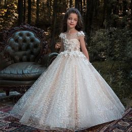 Girl s Dresses White Puffy Lace Flower Girl Dress for Weddings Long Sleeves Ball Gown Party Communion Pageant Vestidos 231128