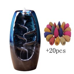 Backflow Incense Burner Waterfall Ceramic Smoke Mountain River Handicraft Incense Censer Holder Home Decor Houder with 20 Cones3068