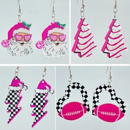 Charm Pink Santa Clause Flash Football Christmas Acrylic Earrings For Women Party Gift Jewelry Wholesale pendientes 2023 231129