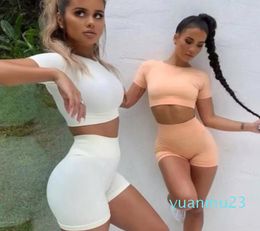 Yoga Outfits Summer Sport Set Women Two Crop Top Bra Shorts Sportsuit Workout Outfit Thin Polyester Gym Biker