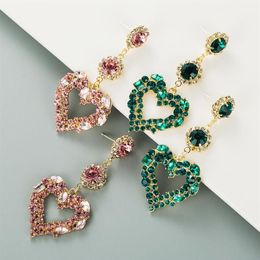 Fashion Women Heart Earrings S925 Silver Pin Studs Green Pink Bling Rhinestone Pendant Drop Jewellery Gifts Glass Drill Lady Girls S287Z