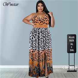 Dresses Wmstar Plus Size Dresses Women Summer Holiday Slip Leopard Print Patchwork Elegant Party Sexy Maxi Dress Wholesale Dropshipping