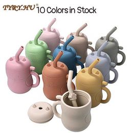 Cups Dishes Utensils 250ML 5pcs Baby Feeding Drinkware Straw Cup Baby Learning Feeding Bottles Leakproof Silicone Tableware Toddler Water Bottle P230314