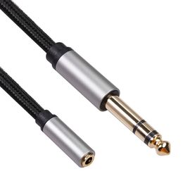 3.5mm Female to 6.35mm Male Braided Cable TRS 1/8 Jack to 1/4 Plug Adapter for electronic Guitar