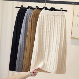 Skirts 2023 Thick Warm Knitted Long For Women Fall Winter Elegant Slim Hip Wrap Screw Thread High Waist Midi Skirt Female